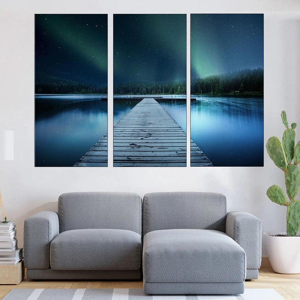 Пейзаж на дървен мост в езеро - картина пано за стена - Image 2