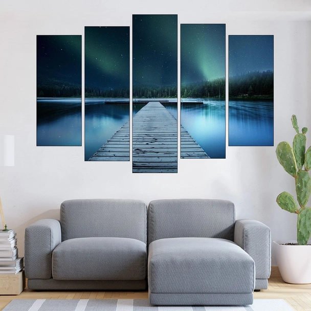 Пейзаж на дървен мост в езеро - картина пано за стена - Image 3