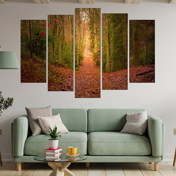 Есенна пътека в иглолистна гора - картина пано за стена - Image 3