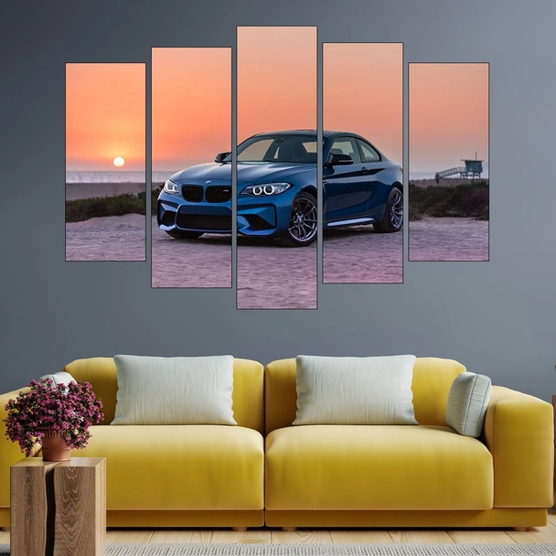 Синьо BMW и залез - картина пано за стена - Image 2