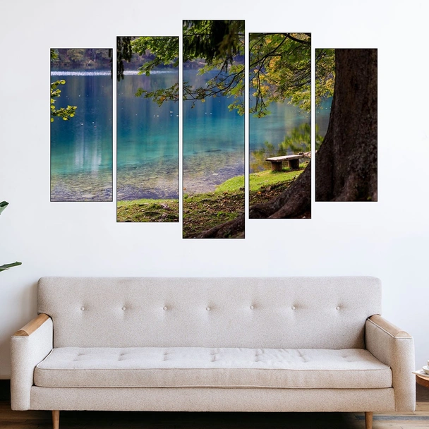Пейка до езеро в гората - картина пано за стена - Image 2