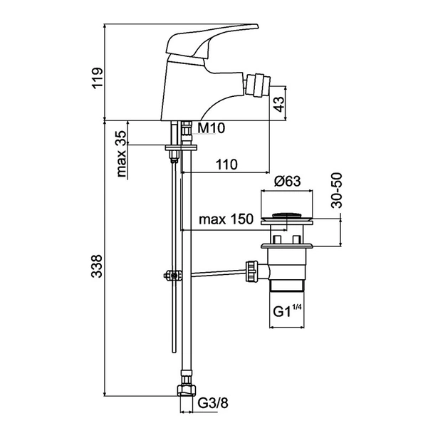 Смесител за биде с автоматичен сифон стоящ FORMA VITA - Image 2
