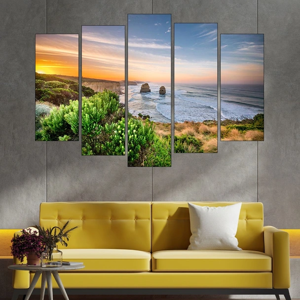 Живописен изгрев на брега на океана - картина пано за стена - Image 3