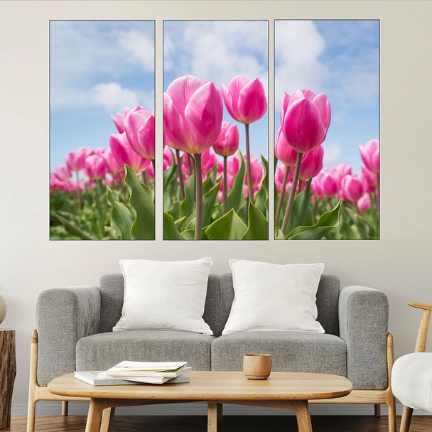 Поле с розови лалета - картина пано за стена - Image 2