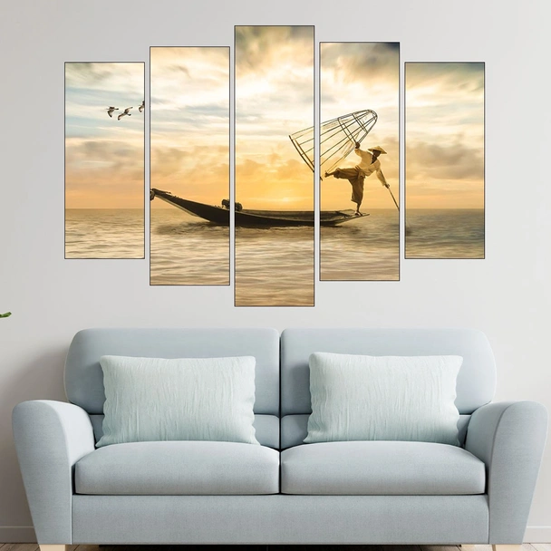 Рибар в езерото - картина пано за стена - Image 3