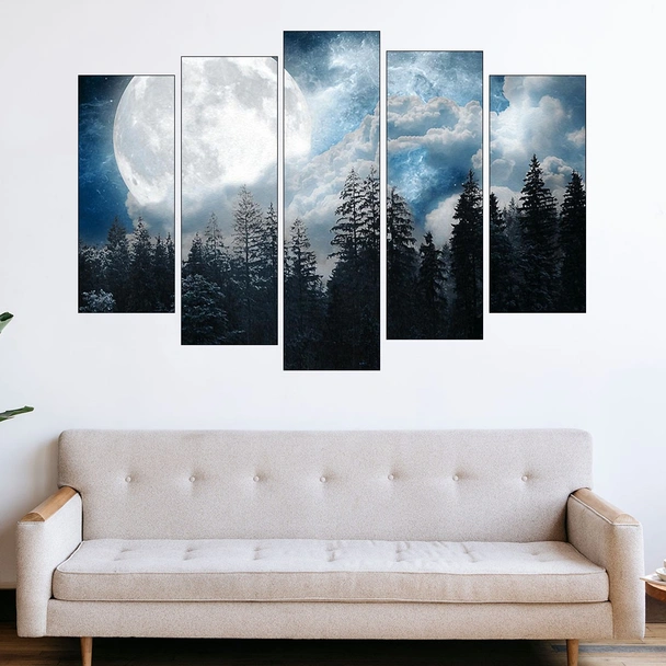 Голяма луна в борова гора - картина пано за стена - Image 3