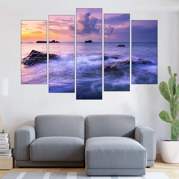 Живописен изгрев на океанския плаж - картина пано за стена - Image 3