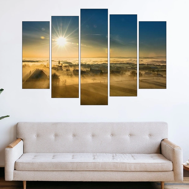 Изгрев над село - картина пано за стена - Image 3