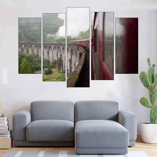 Минаващ влак по мост - картина пано за стена - Image 3