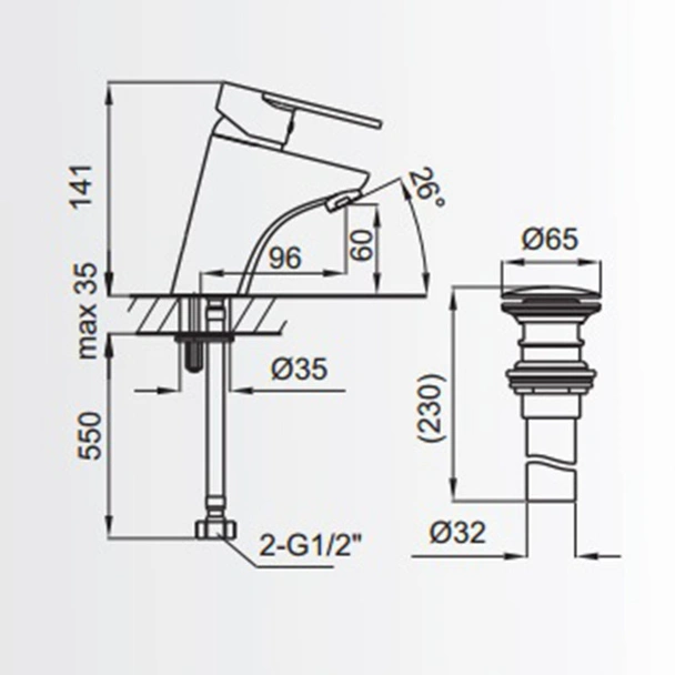 Стоящ смесител за умивалник с изпразнител Aves FAYANS - Image 2