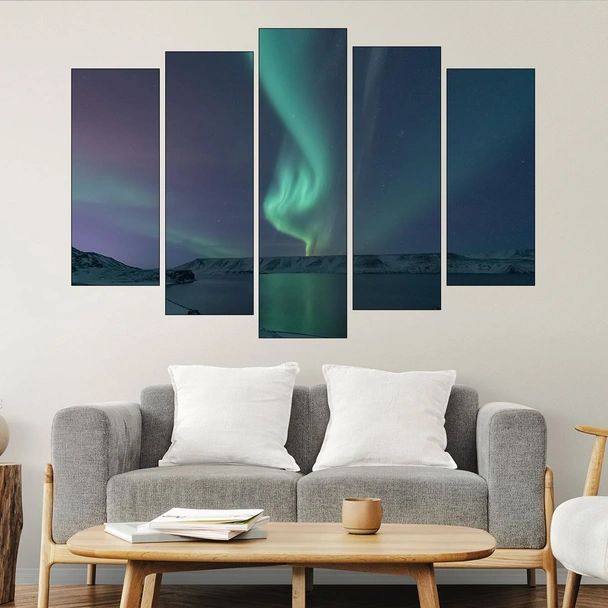 Северно сияние над езеро - картина пано за стена - Image 3