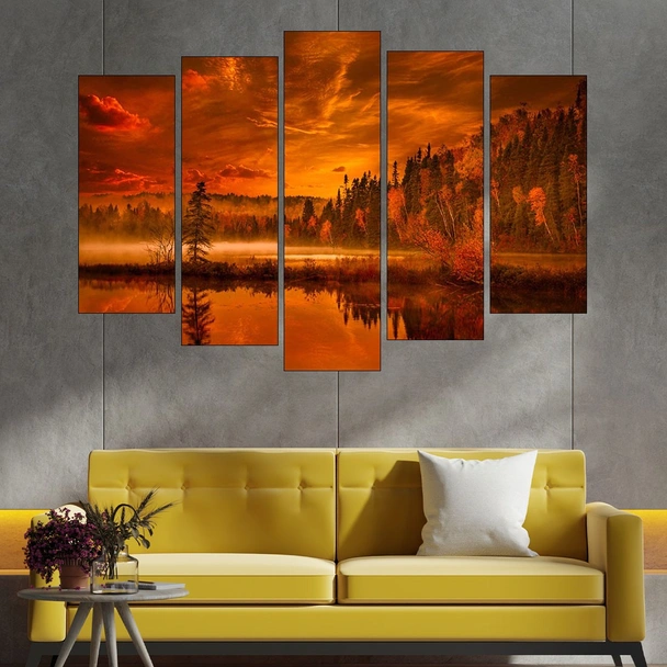 Езеро и гора през есента - картина пано за стена - Image 3