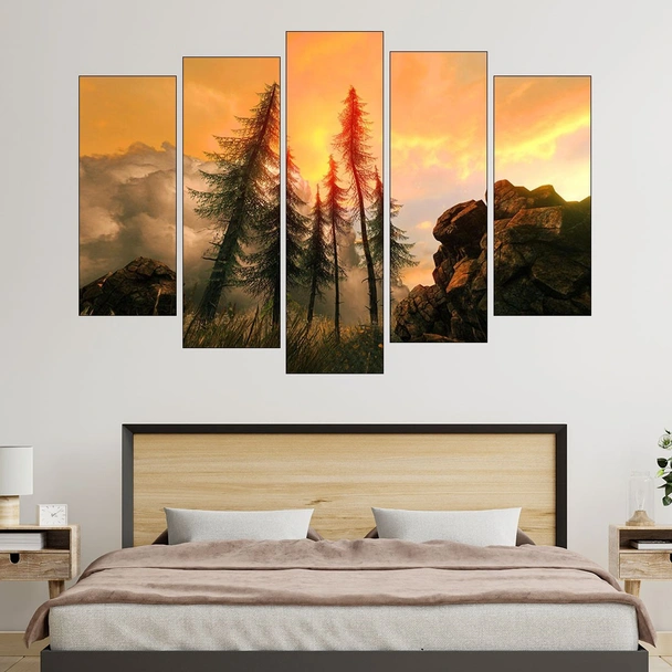 Рисунка на залез в гората - картина пано за стена - Image 3
