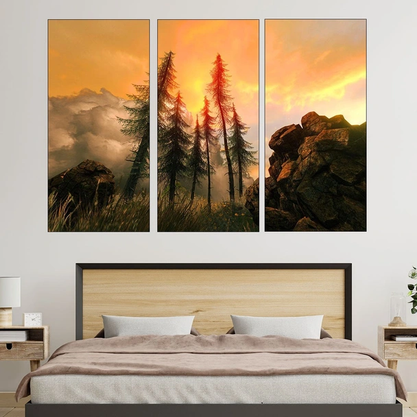 Рисунка на залез в гората - картина пано за стена - Image 2