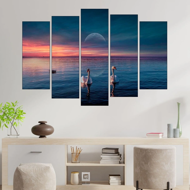 Двойка лебеди в езерото - картина пано за стена - Image 3