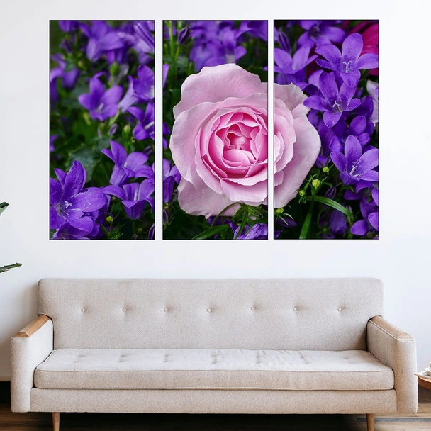 Цъфнала роза и сини камбанки - картина пано за стена - Image 2
