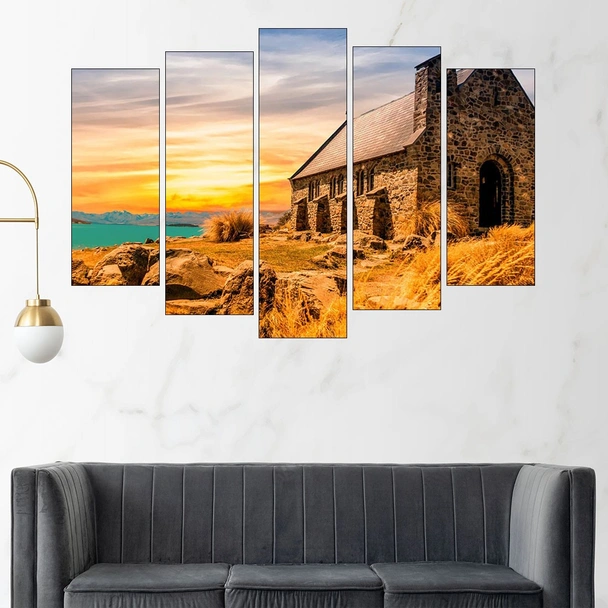Каменна църква край езерото - картина пано за стена - Image 3