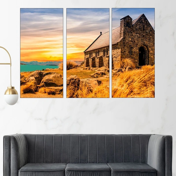 Каменна църква край езерото - картина пано за стена - Image 2