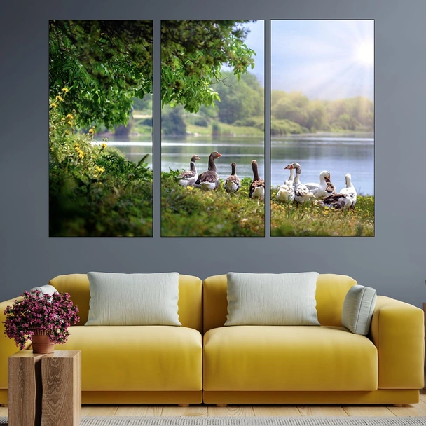 Диви гъски на езерото - картина пано за стена - Image 2