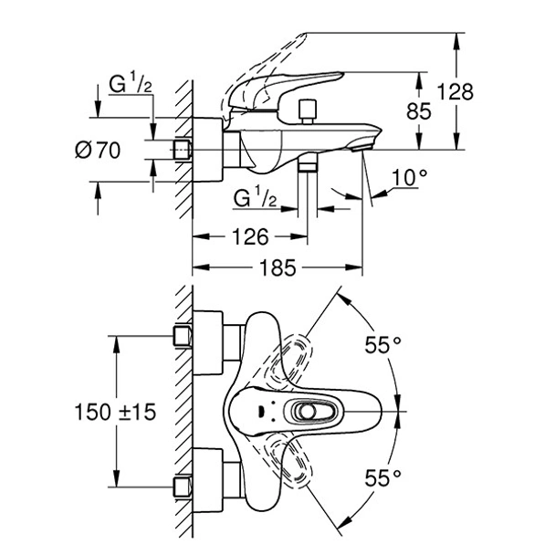 Стенен смесител за вана Еurostyle 33591003 GROHE - Image 2