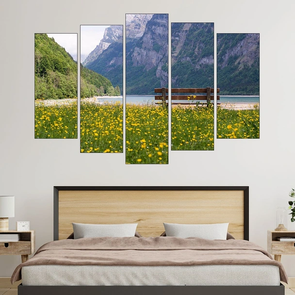 Езеро и поляна в Алпите - картина пано за стена - Image 3