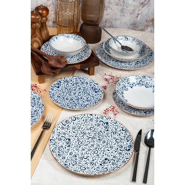 Порцеланов сервиз за хранене 24 части Сини шарки FARIKA - Image 3