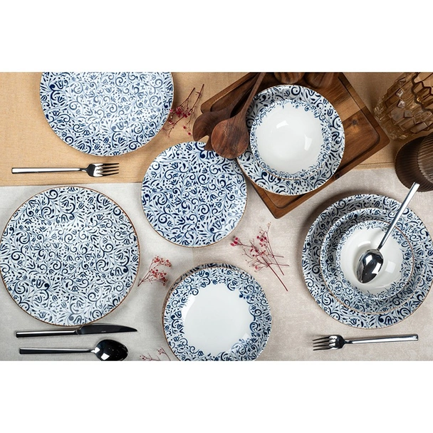 Порцеланов сервиз за хранене 24 части Сини шарки FARIKA - Image 2