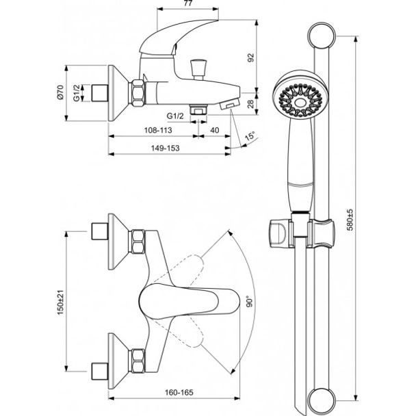 Стенен смесител за вана и душ Orion VIDIMA - Image 2