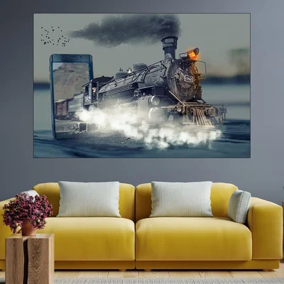 Манипулация влак с парен локомотив - картина пано за стена