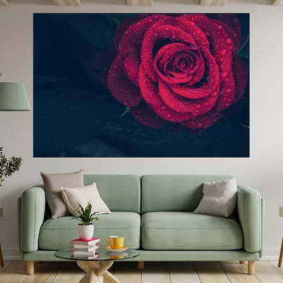 Червена роза с дъждовни капки - картина пано за стена