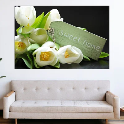 Бели лалета и ключ - картина пано за стена