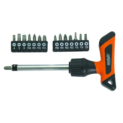 Отвертка-тресчотка Т с накрайници, к-кт 16 части - Gadget