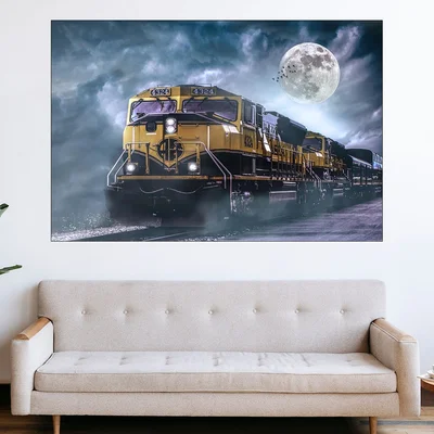 Влак и луна - картина пано за стена