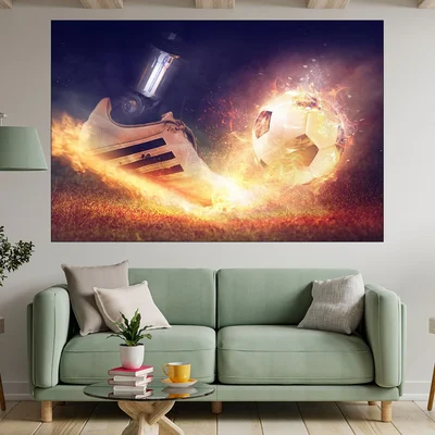 Футбол и огън - абстракция - картина пано за стена