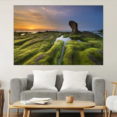 Бряг с обрасли камъни - картина пано за стена