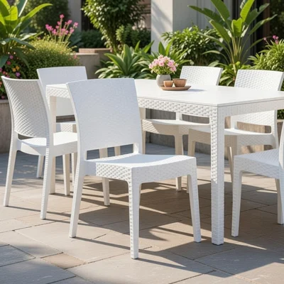 Градински стол без подлакътници бял Zeugma Rattan MEVSIM
