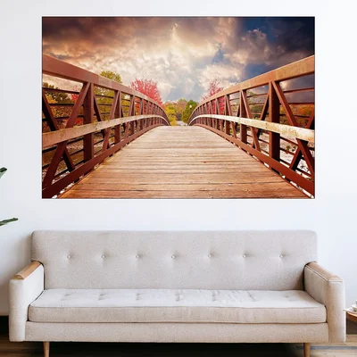 Дървен мост през есентта - картина пано за стена
