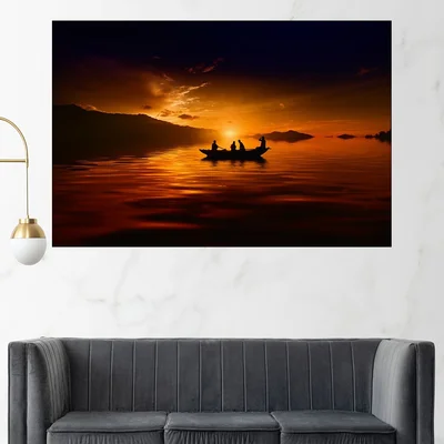 Рибари се прибират по залез - картина пано за стена