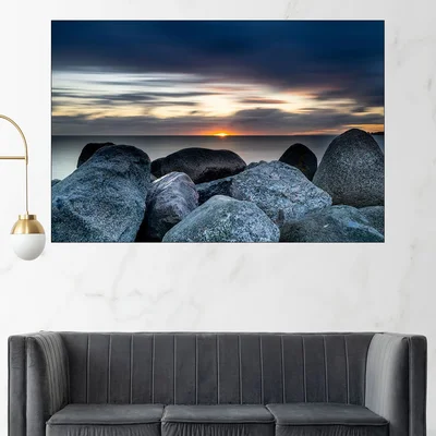 Залез над каменист бряг - картина пано за стена