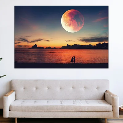 Огромна луна над морето - картина пано за стена