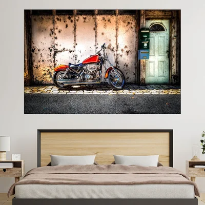 Паркиран мотор на улицата - картина пано за стена
