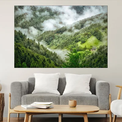 Сутрешна мъгла в гората - картина пано за стена