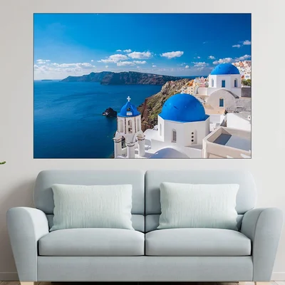 Синя църква в Санторини - картина пано за стена