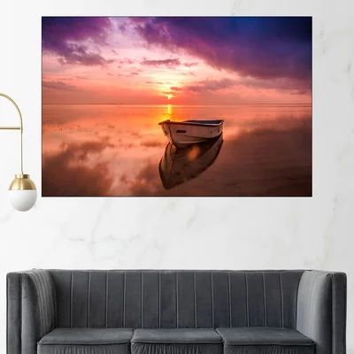 Изгрев и лодка - картина пано за стена
