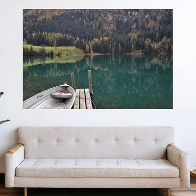 Алпите - лодка в езерото - картина пано за стена