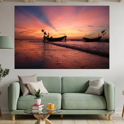 Рибари тръгват по изгрев - картина пано за стена