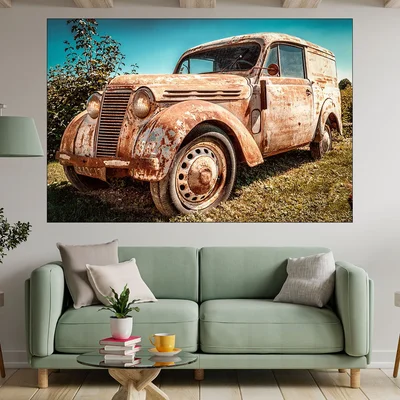 Изоставен ръждясал автомобил - картина пано за стена