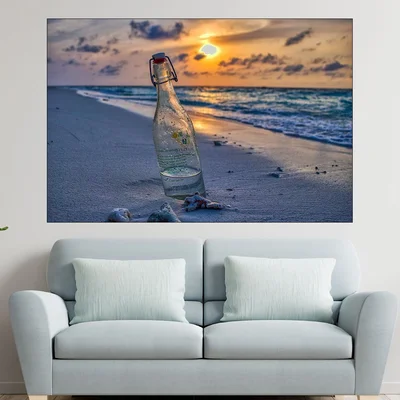 Бутилка в пясъка - картина пано за стена