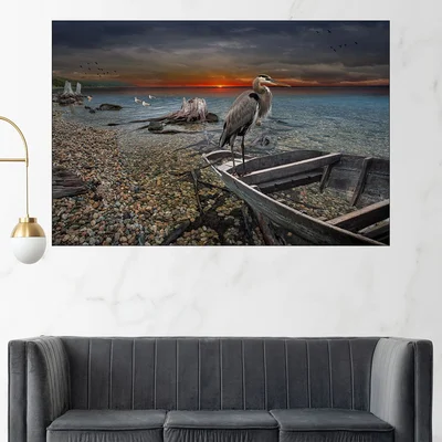 Порутена лодка на брега - картина пано за стена