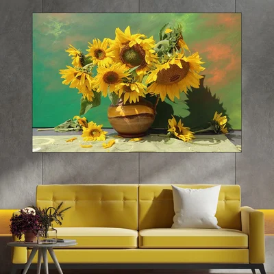 Слънчогледи във ваза - картина пано за стена